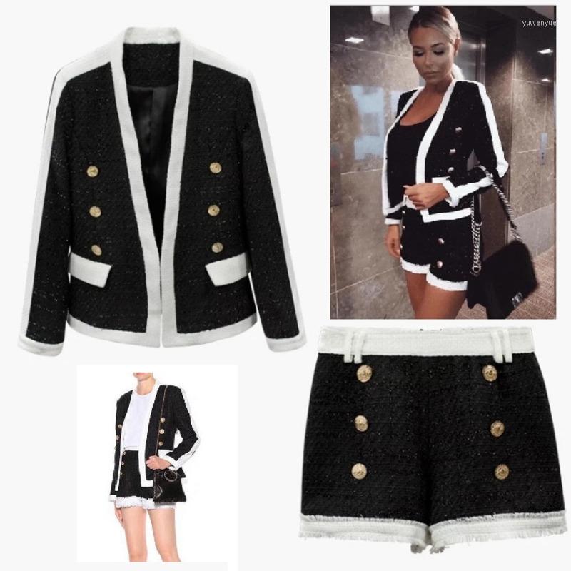 

Women' Tracksuits Fashion Style Top Quality Original Design Women' Lurex Coat Jacket Two-pieces Set Ladies Classic Metal Buckle, Contrast color