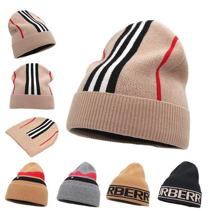 

Fashion Knitted Hat Autumn Winter Stripe Street Outdoor Cold Hat Women Ear Protection Woolen Hat, Letter khaki