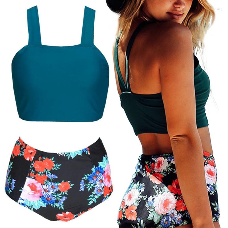 

Swimwears Women' High Waist Bikini Set Swimming Printing Blossom Suit Two-piece Conservative Vintage Swimsuit Sexy Beach