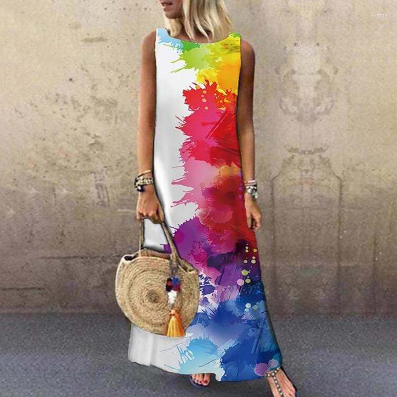 

Casual Dresses Sundress Women Summer Dress 2022 Printing Sexy Midi Loose Size Linen Sleeveless Printed Long Maxi, Style1
