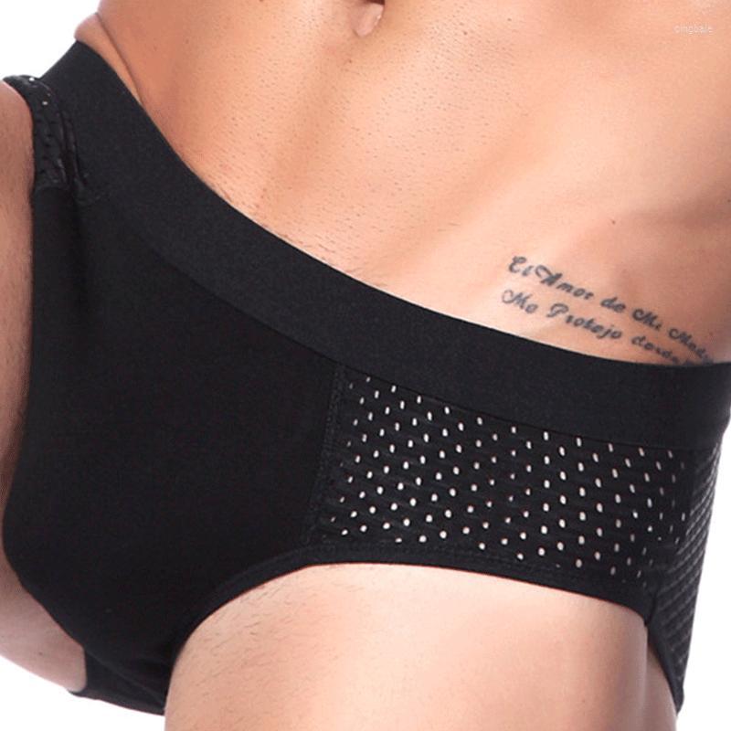 

Underpants Men Ice Silk Sports Underwear Briefs Breathable Bamboo Carbon Fiber Anti-Bacterial Hollow Cool Sense Of Male Panties Mesh, Navy