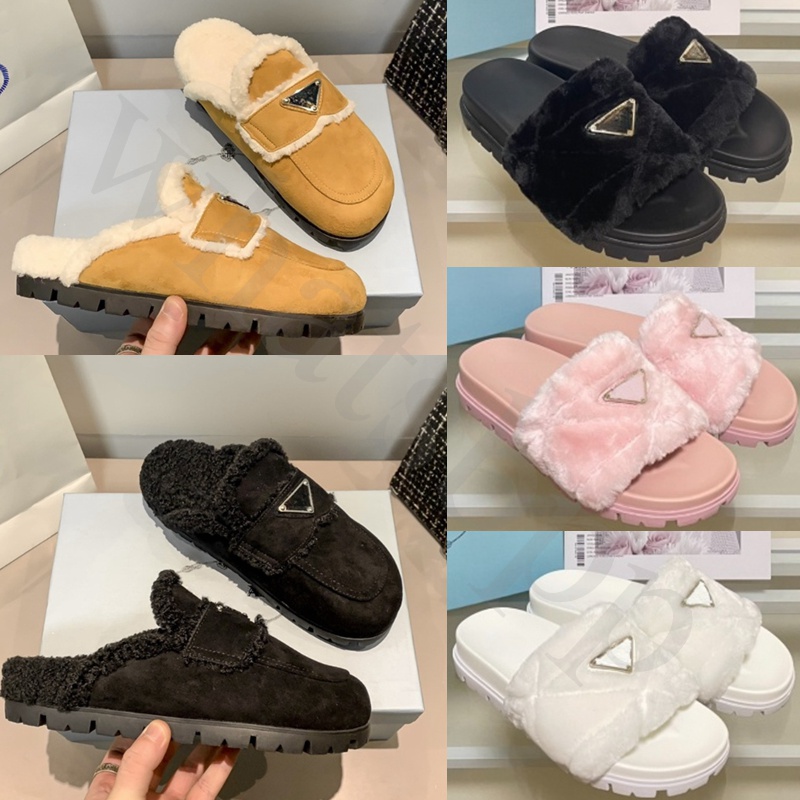 

2022 Designer Criss-Cross Sandals Slide Enameled Slides Slipper Sandal Women Shoes Fur Slippers Shearling Triangle Crossover Plush Wool Soft Warm Winter Indoor
