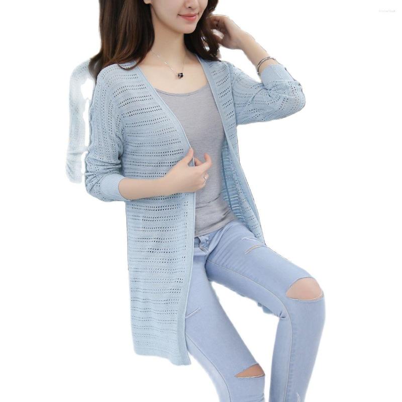 

Women's Knits 4451 - 2022 Summer Long V Split Collar Knit Cardigan Sweater 28 Sunscreen Hollow Stripe, See chart