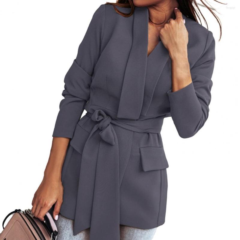 

Women' Suits Office Lady Blazer Solid Color Turndown Collar Autumn Winter Belt Lapel Coat For Daily Wear, Black