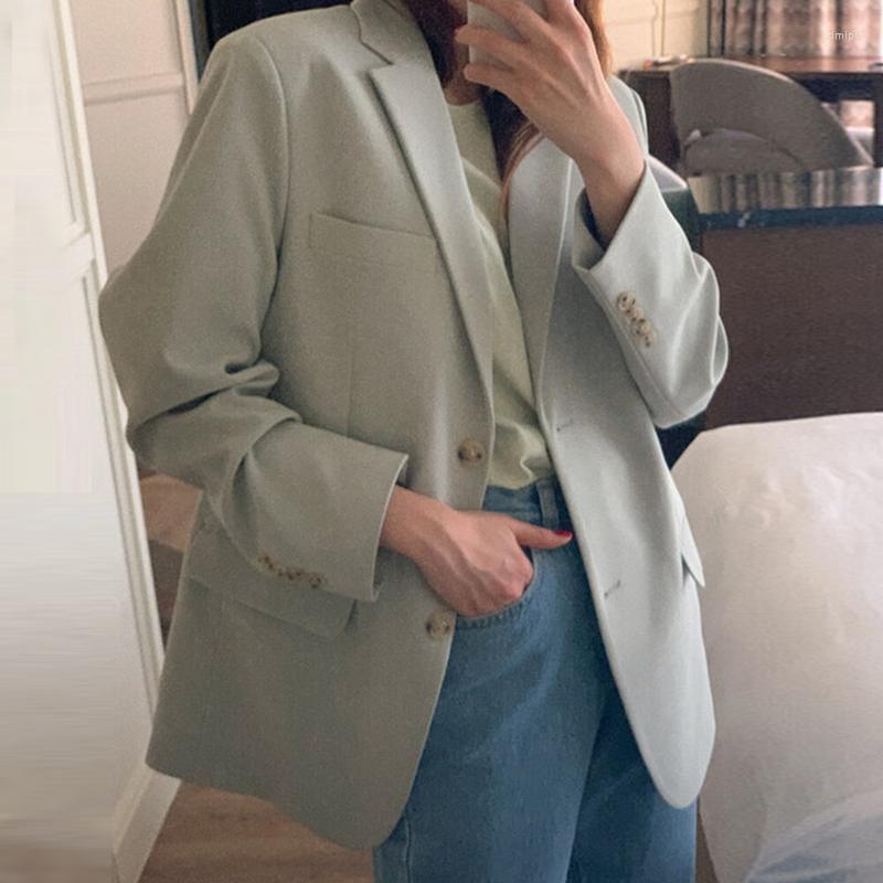 

Women' Suits Autumn Elegant Suit Jacket Temperament Lapel Two Button Pockets Design Loose All-match Long-sleeved Jackets Women Blazers, Green