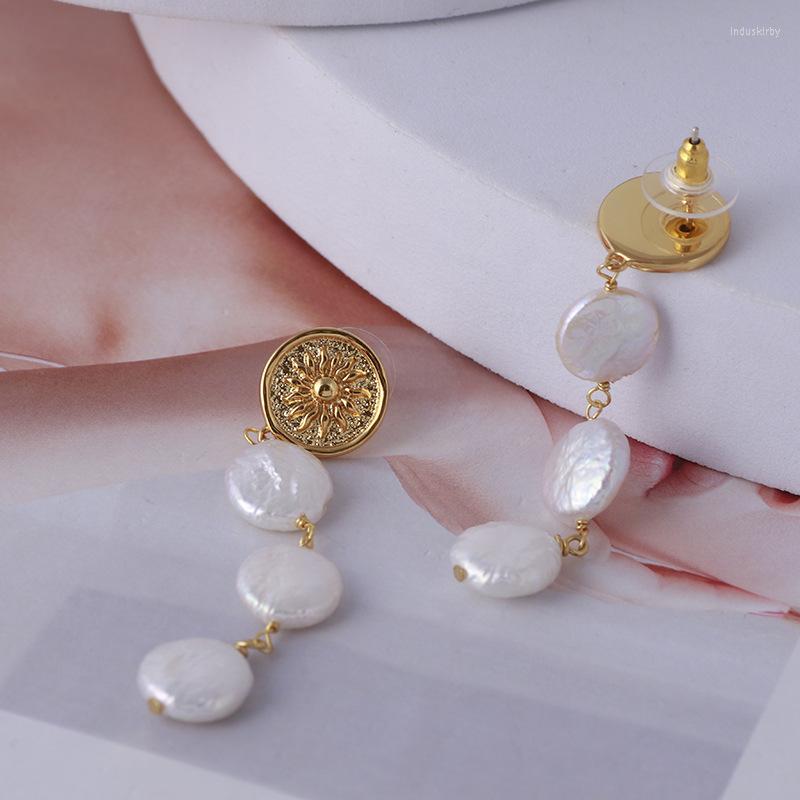 

Dangle Earrings Women Sun Coin Natural Freshwater Baroque Pearl Dangles