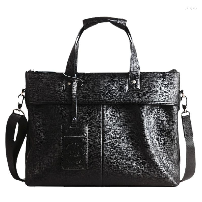 

Briefcases Men's Bag Briefcase Business Handbag Soft Leather Computer Shoulder Messenger Large Capacity Work A4 File, Black