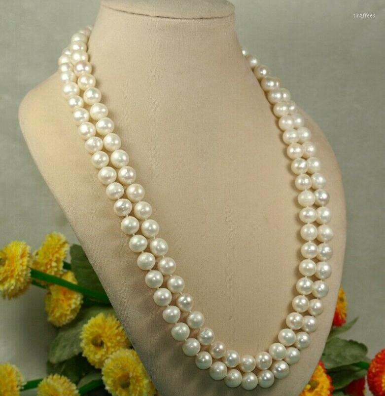 

Chains Single 9-10mm Natural Freshwater Cultured White Round Genuine Pearl Necklace 50"