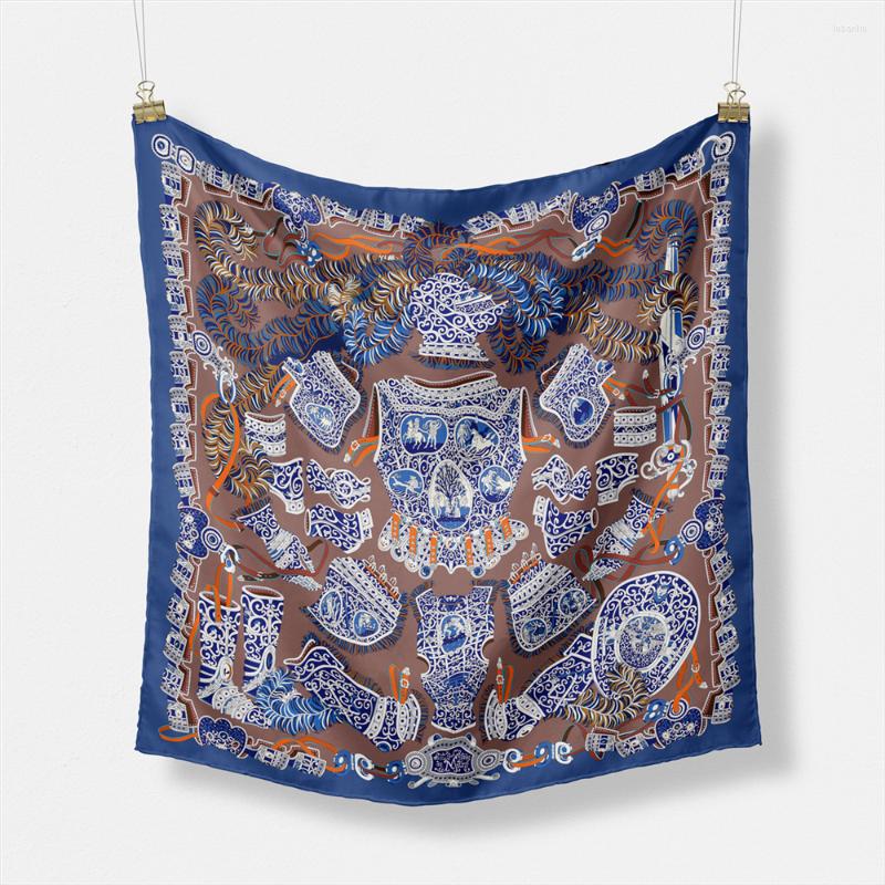 

Scarves POBING Twill Silk Scarf Women Retro Print Square Wraps Bandana Small Hijab Foulards Tie Headband Neckerchief 53CM