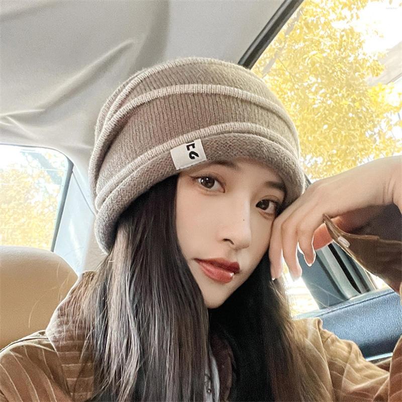 

Ball Caps Womens Retro Rolled Hem Warm Fashion Hat Knit Striped Print Trim Baseball Mesh Back Knitted Cap, Grey