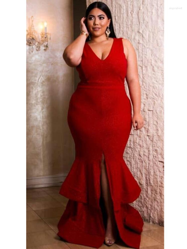

Plus Size Dresses Dress Sexy Split Double Layer High Waist Party Large Women's Fashion Design, Red