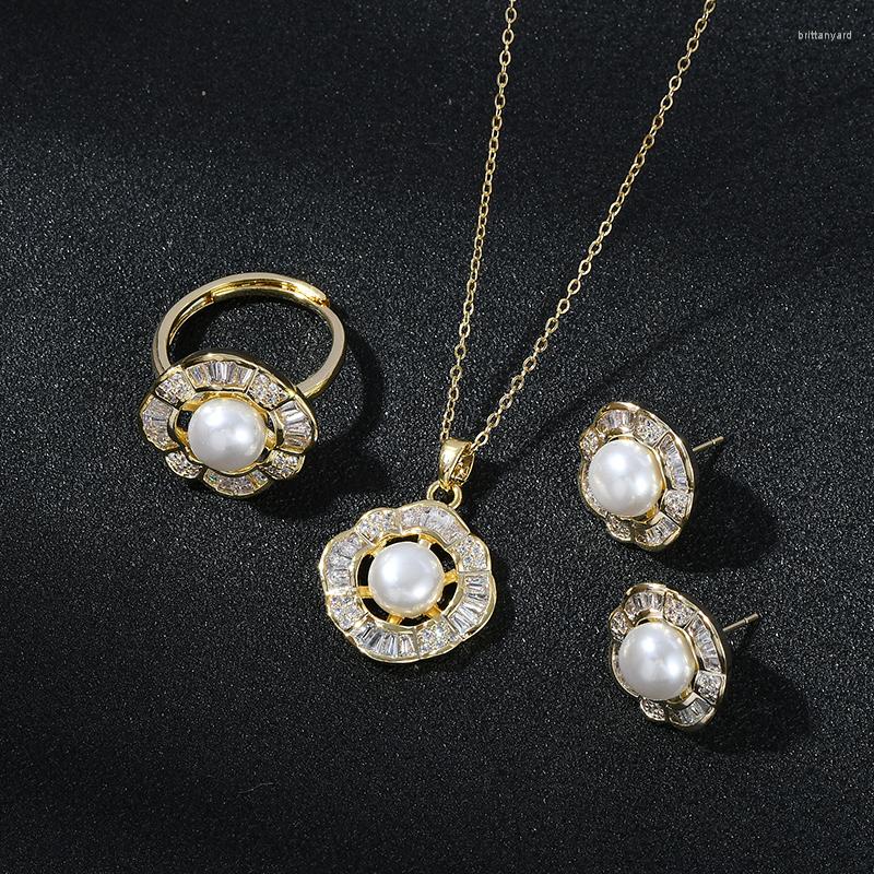 

Necklace Earrings Set Korean Fashion Cute 2022 Simulated Pearl Flower Female For Women, Picture shown