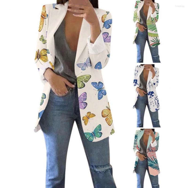 

Women's Suits Women Blazer Lapel Long Sleeve Slim Fit Colorful Butterflies Print Single Breasted Coat Outerwear Ensembles De Blazers, Beige