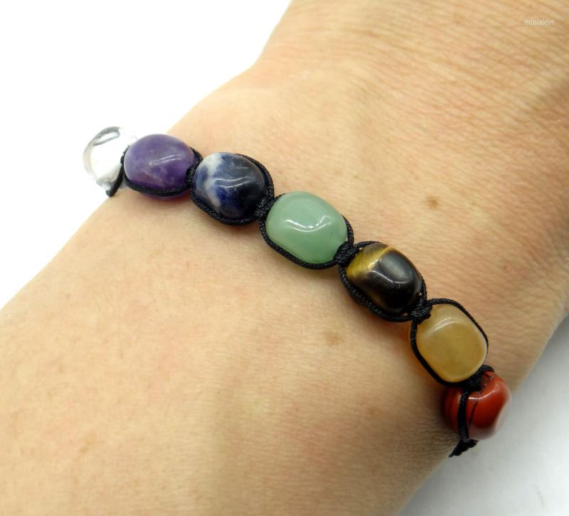 

Bangle Natural Stone 7 Chakra Reiki Quartz Crystal Bracelet Irregular Beads Handmade String Rope Adjustable Wholesale