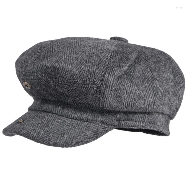 

Berets HT3712 Autumn Winter Hat Vintage Wool Beret Cap Retro Octagonal Sboy Flat Men Women Artist Painter, Black