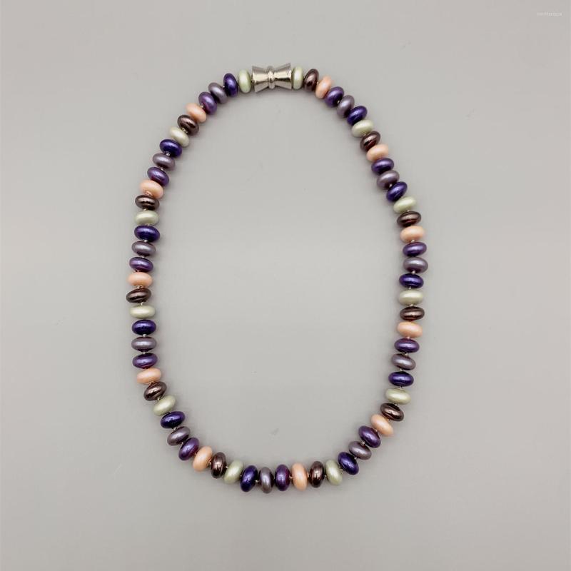 

Choker FoLisaUnique 6 11mm Rondelle Multicolor Shell Pearl Necklace For Women Gift Magnet Clasp Mother Of Pearls Jewelry