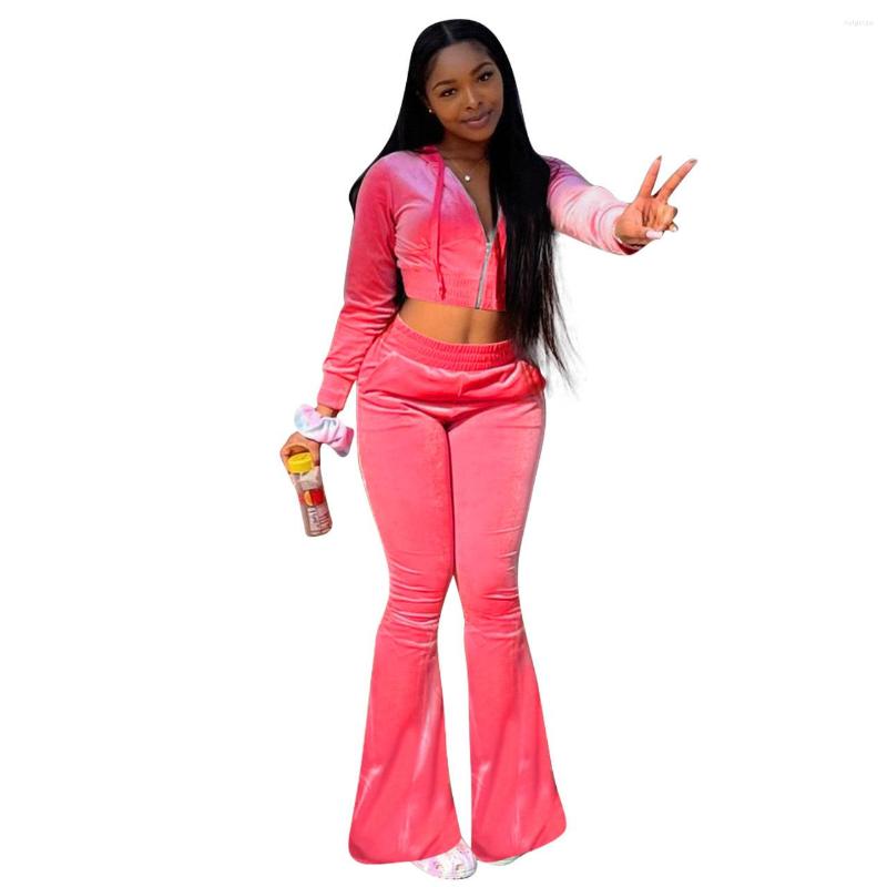 

Women' Two Piece Pants Fashion Est Women' Korean Style Fleece Hooded Wide Leg Sports Wear Casual Women Suit Short Tops With Flare Set, Pink