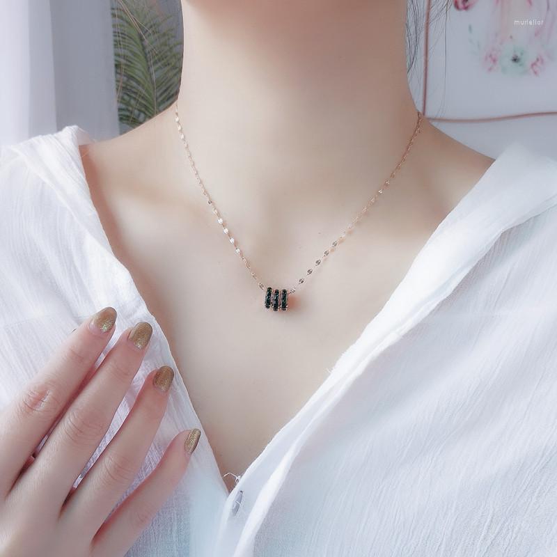

Necklace Earrings Set Classic Necklaces Pendants Women Stainless Steel Fashion Green Crystal Round Long Chain Rose Golden Color Letters, Picture shown
