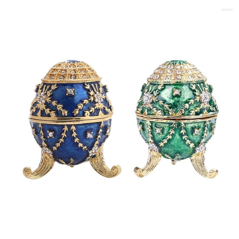 

Jewelry Pouches Faberge Egg Style Decorative Enameled Trinket Box W/ Hinged Classic Russian Collectibles Unique Easter Day Gift Present