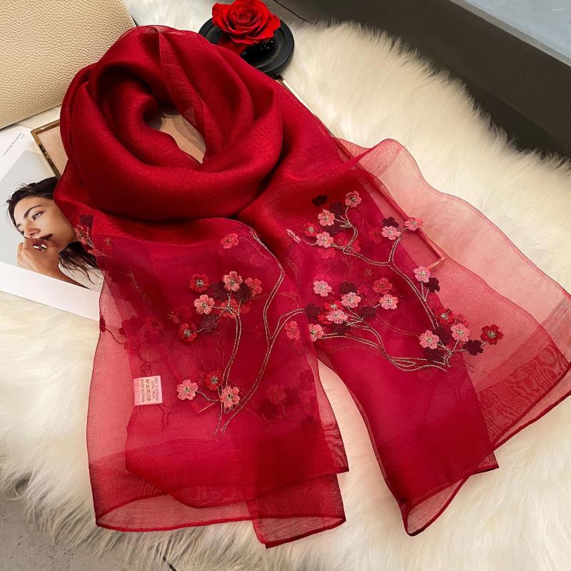 

Scarves 2022 Silk Wool Blended Thin Mulberry Scarf Women's Long Fashion Flower Decoration Sunscreen Shawl Sunshade