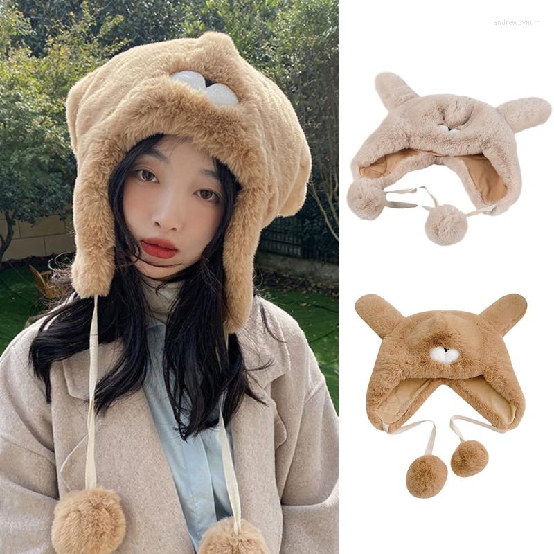 

Berets Korean Women Winter Knitted Beanie Hat Ears Solid Color Outdoor Casual Stretchy Ski Skullies Cap Ear 094B, Beige