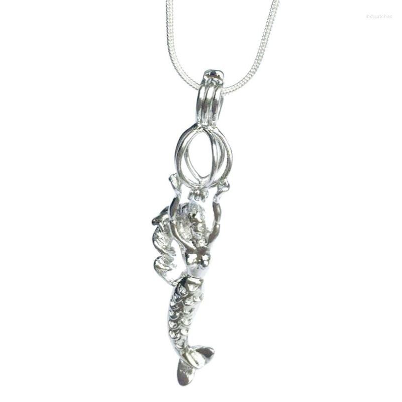 

Pendant Necklaces 5pcs Mermaid Style Pearl Cage Charms 18KGP Sea-maid Locket Can Open To Fit 7MM Bead