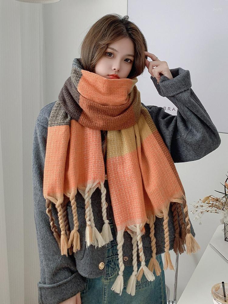 

Scarves Imitation Cashmere Women Scarf Winter Plaid Scarve Pashmina Tassel Mujer Female Blanket Foulard Bufanda Wrap Shawl