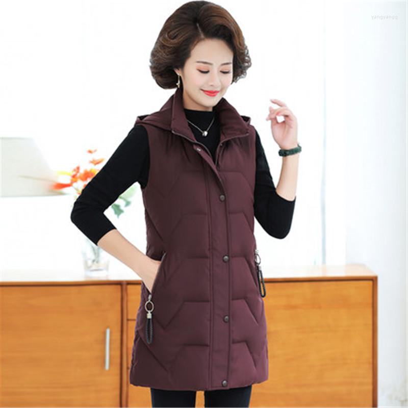 

Women's Vests Middle-Aged And Elderly Women Sutumn Winter Cotton Vest Down Padded Jacket With Detachable Hat Mother Warm Overcoat A714, Black