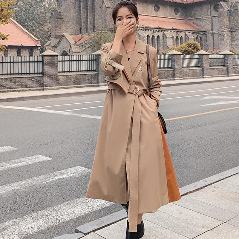 

Women' Trench Coats Women' Windbreaker Spring Autumn Khaki Stitching Long Casual Korean Coat Fashion Jacket Female Commuter Ladies, Photo color