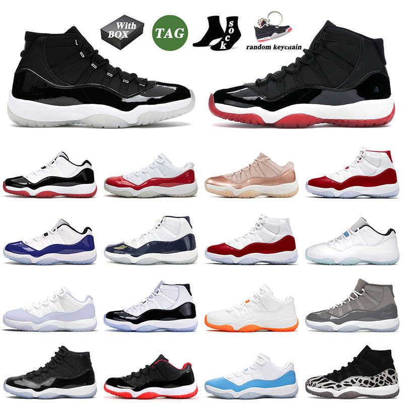 Shoes With Box OG Jumpman 11 11s XI Basketball Shoes 25th Anniversary High Bred Cap And Gown Metallic Silver Varsity Red University Blue Trainers