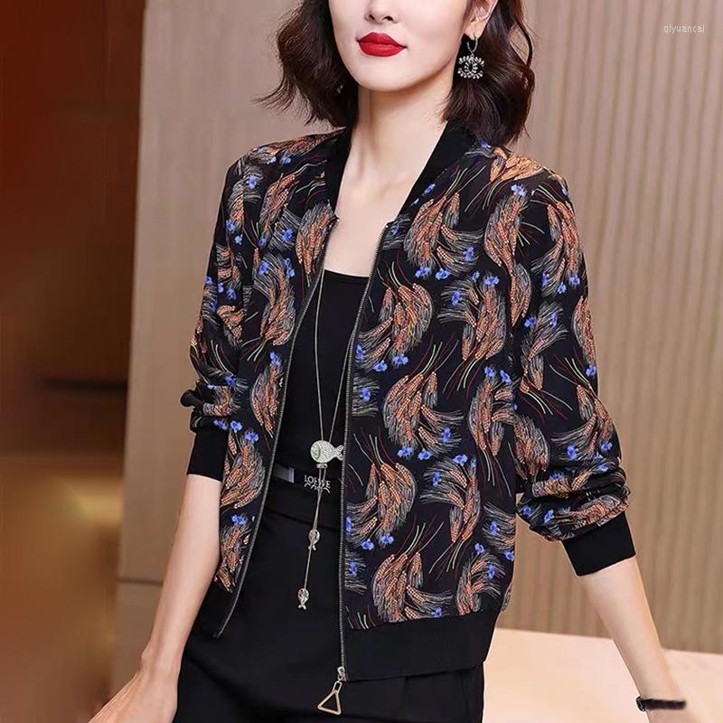 

Women's Jackets 2022 Fashion Summer Chiffon Print Jacket Women Long Sleeve Female Sunscreen Thin Coat Bomber Baseball Overcoat Outwear, Picture