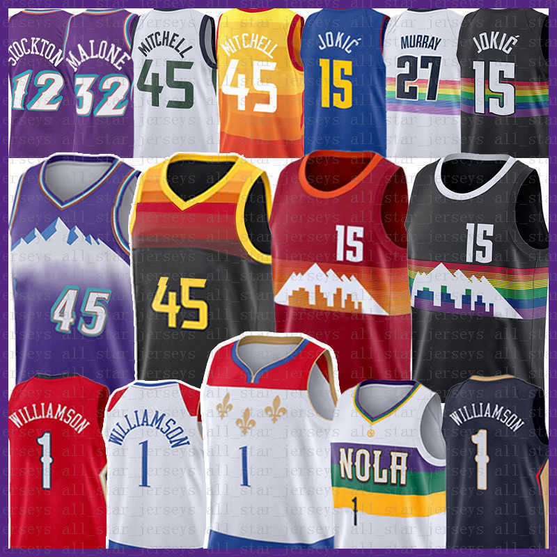 

Nikola Donovan Mitchell Jokic Zion 1 Williamson Basketball Jersey 15 45 Jamal Murray John Stockton Karl Malone Rudy Gobert 2021 Jerseys 27''Nba''Shirt