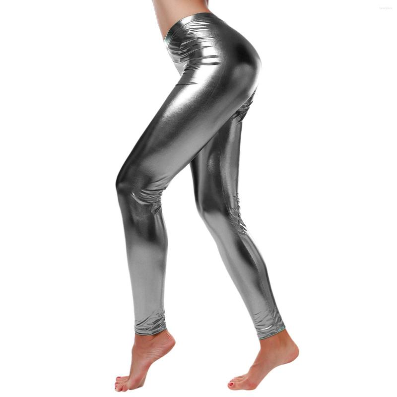 

Women's Leggings In For Women Tummy Control Faux Leather Wet Look Metallic Waist Legging Pants Trousers Sports, Yellow