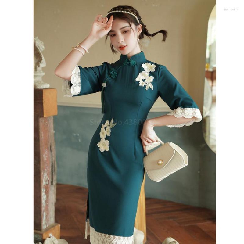 

Ethnic Clothing Cheongsam Chinese Traditional Dresses Sexy Modern Plus Size For Women's Elegant Vintage Lace Qipao