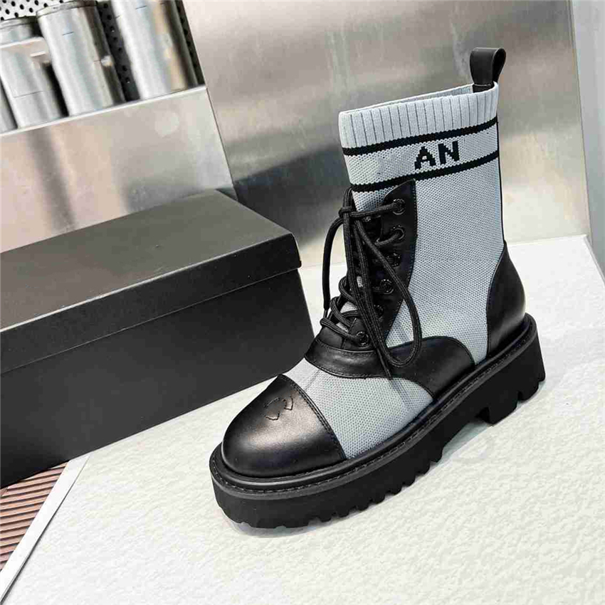

Fashion Designer Women Boots Channel High Heels Knight Martin Leather Wool Winter Warm Black Party Wedding Flat Shoe 06-02