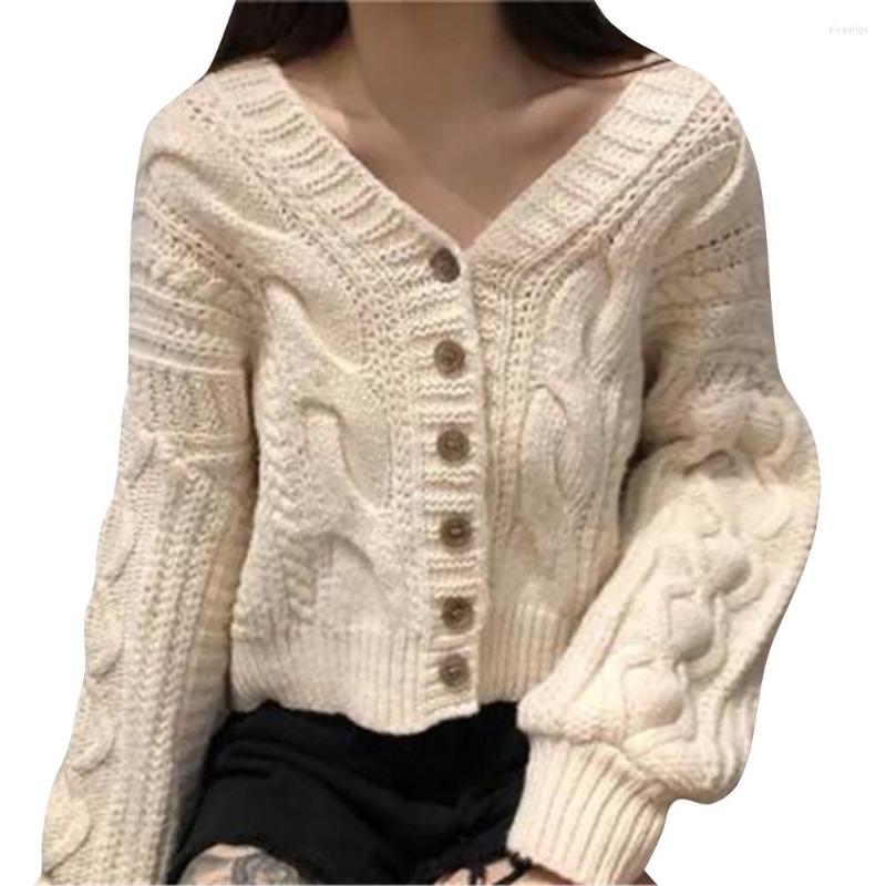 

Women's Knits Women V-Neck Button Vintage Knit Cardigan Dropped Shoulder Sleeve Sweater Autumn Casual Solid Color Long Lazy Knitwear, Black