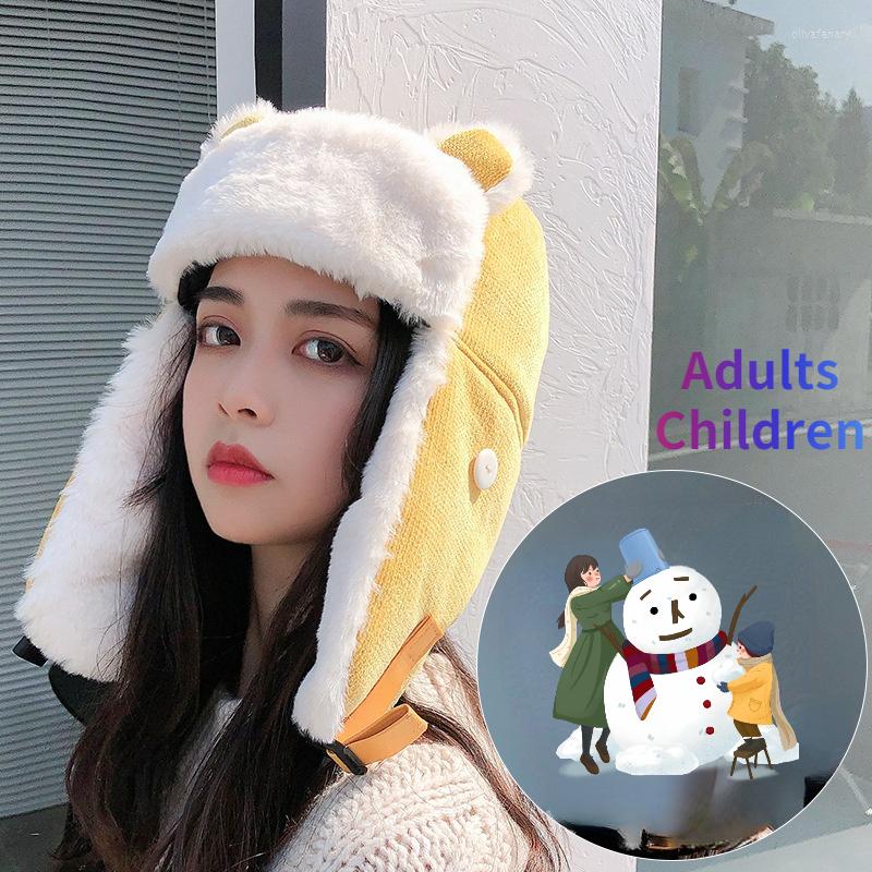 

Berets Adult Children's Parent-children Hat Cute Thunderbolt Female Winter Ear Protection Plus Down Thickening Cycling, Black