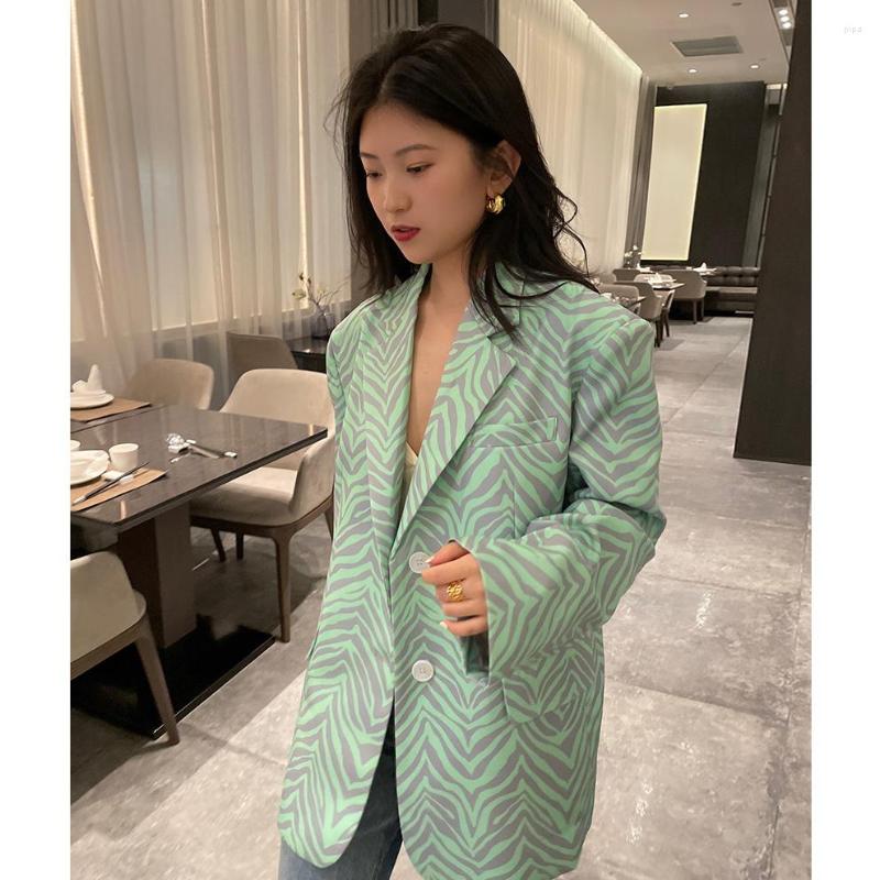 

Women' Suits Jacket Woman Green Suit Vintage Fashion 2023 Spring Summer Korean Style Loose Zebra Pattern Niche Blazer