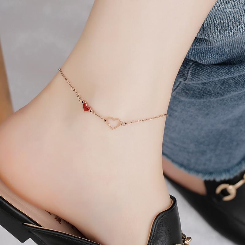 

Anklets YUN RUO Arrival Fashion Rose Gold Color Lovely Heart Anklet Style Woman 316 L Titanium Steel Jewelry Top Quality Never Fade