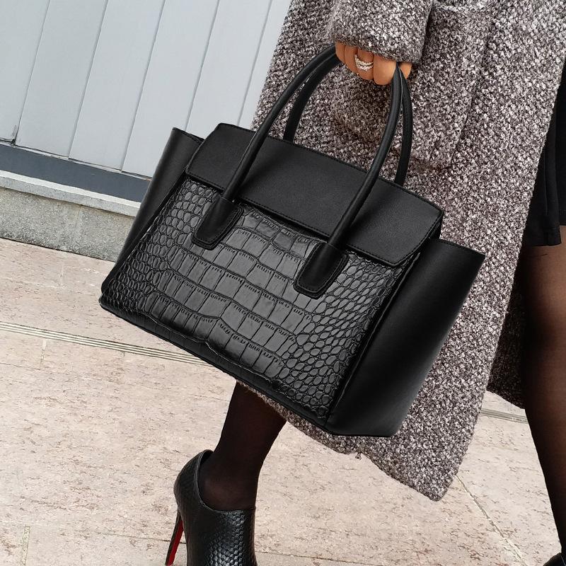 

Evening Bags Crocodile Pattern High Quality Genuine Leather Handbag Fashion Shoulder Messenger Bag Large Capacity Casual, Black