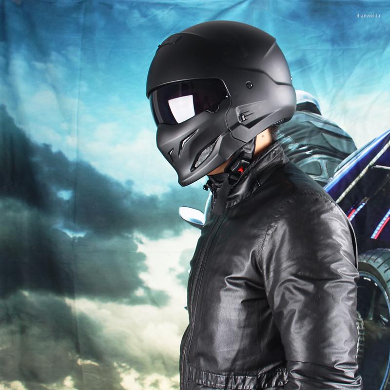 

Motorcycle Helmets Grimace Helmet Retro Multifunctional Combination Detachable Full Personality, Bright black-t
