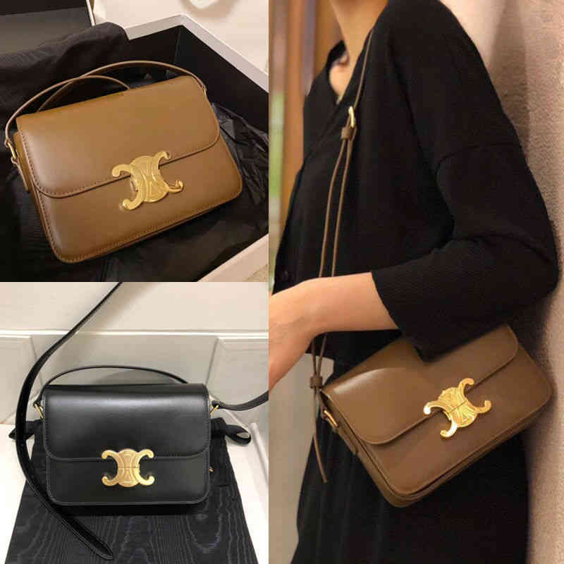 

Net Red Box Leather Triumphal Arch Women's Bag Versatile Tofu Flap Small Square One Shoulder Crossbody, Black small 18.5 benchmarking gift box