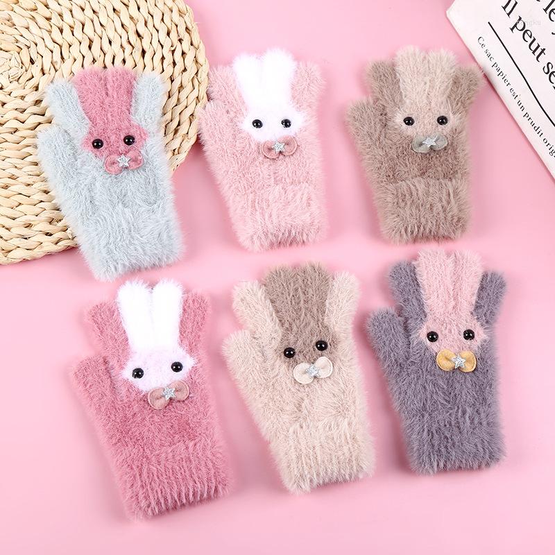 

Hair Accessories 3-8 Years Warm Soft Wool Cartoons Kids Gloves Child Full Finger Baby Boys Girls Mittens Winter Knitted, Pink