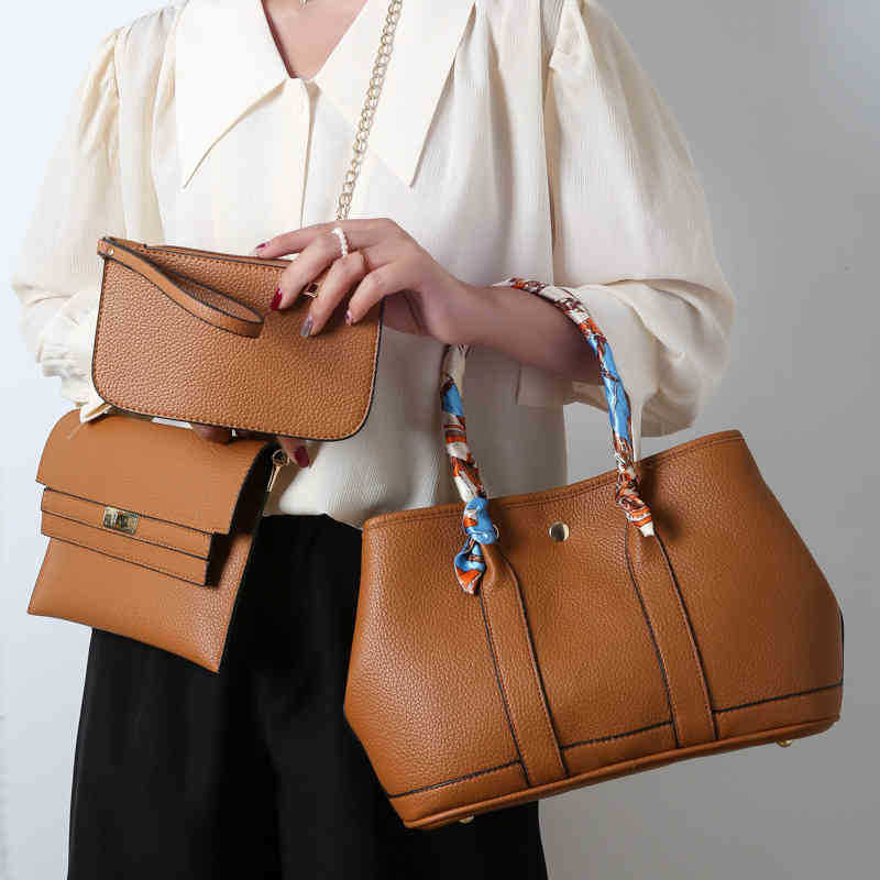 

Three piece women's bag new fashion simple handbag solid color casual bags Handbag sale, Red