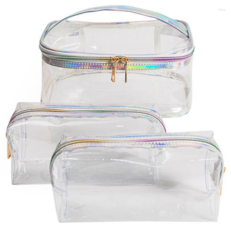 

Cosmetic Bags 3PCS Colorful Fashion Laser Makeup Bag Set Multipurpose Clear Portable Travel Toiletry Storage For