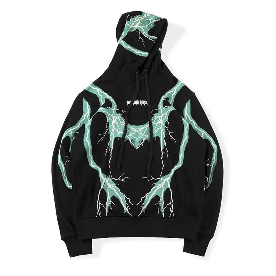 

Designer Fashion Hoodie Missing Since Thunderday HMissing Reflective Lightning Hooded For Men And Women, Black