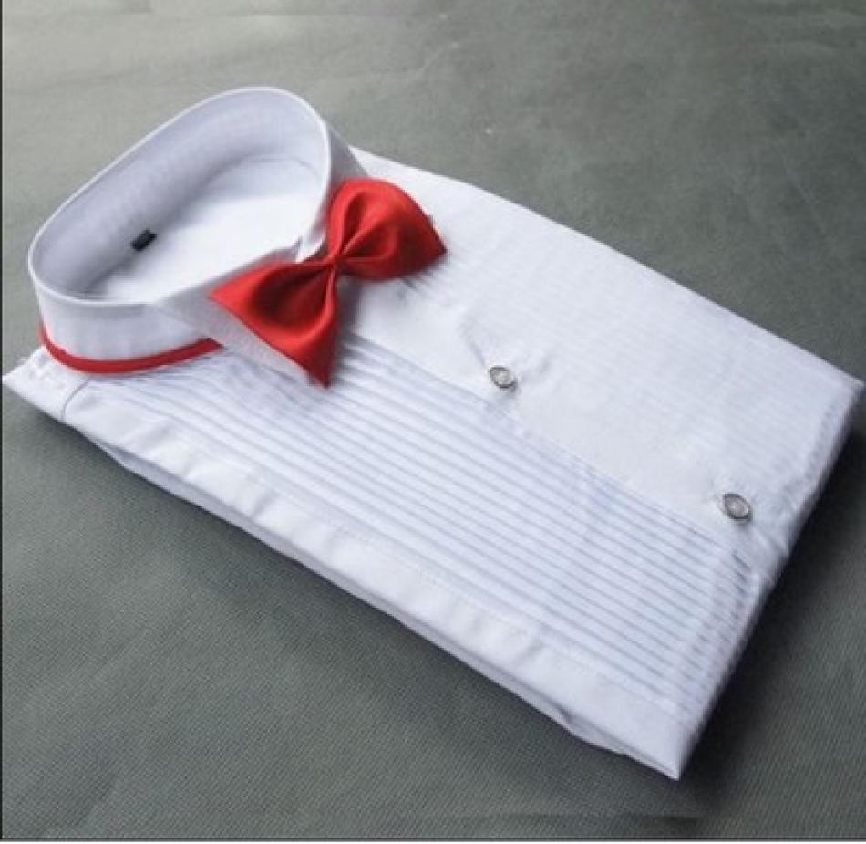 

Top Quality White Cotton Long Sleeve Groom Shirt Men Small pointed collar fold Formal Occasions Dress Shirts9189738