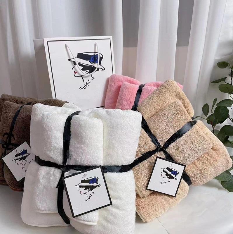 

Classic Embroidery Brand Towels Set Designer Practical Towel Adults Kids Bath Towel Soft Beach Towel 2 Pieces Sets, With box