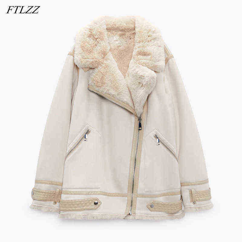 

Ftlzz Winter Lamb Wool Faux Leather Fur Jacket Women SXL Lapel Snow Jacket Zipper Design Thickening Outfit With Belt J220727, Beige
