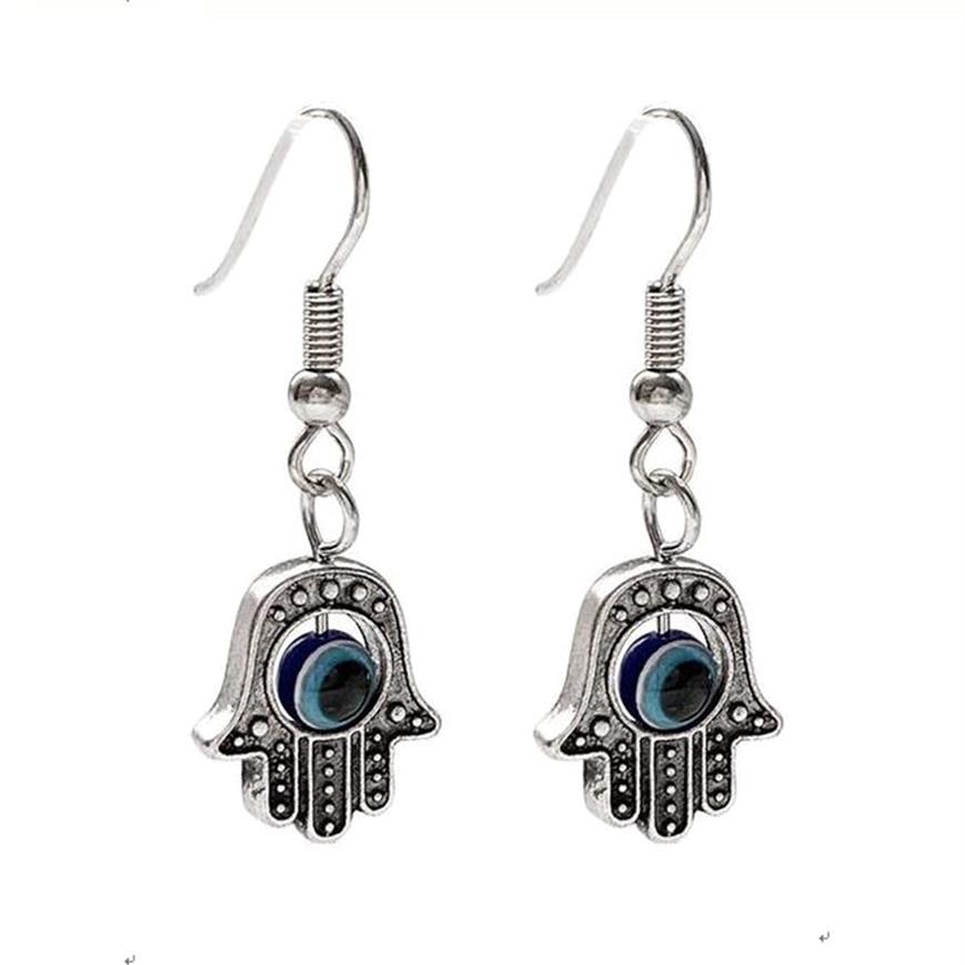 

20Pair Alloy Dangle Earrings 35x12 8mm Antique silver Fatima Hand EVIL EYE & Fishhook Ear Wire For Men And Women Jewelry Fashion 217E
